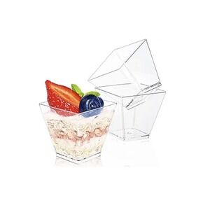 50 Clear Square Mini Dessert Cups 3.5oz Plastic Parfait Appetizer Cups New